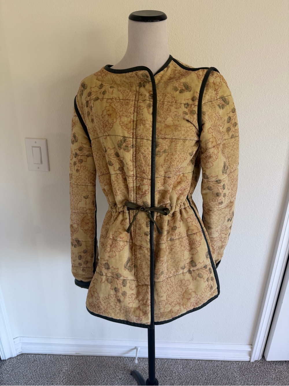 Isabel Marant Floral Evening Jacket Zip Coat Linen Cotton Neutrals XS